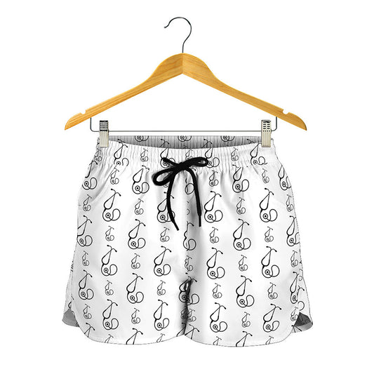 White And Black Stethoscope Print Women's Shorts
