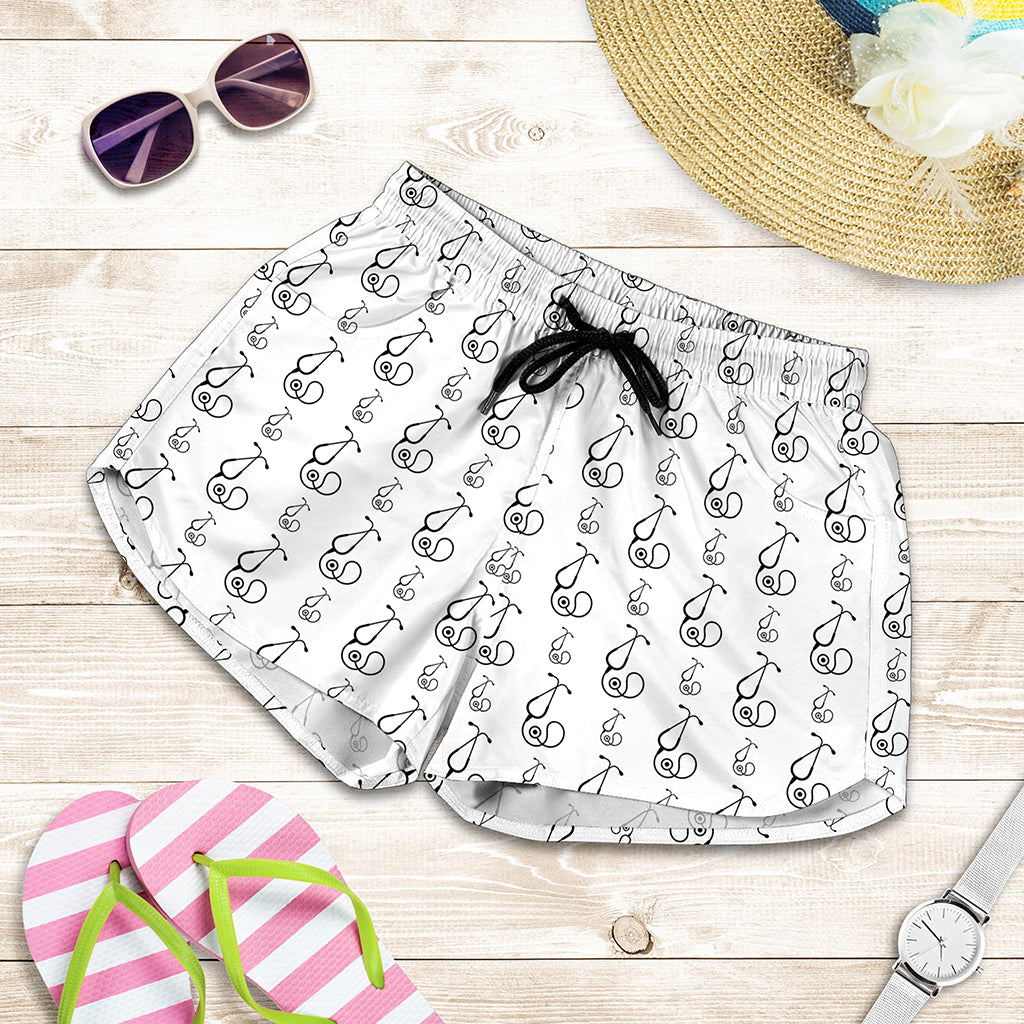 White And Black Stethoscope Print Women's Shorts
