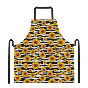 White And Black Stripe Sunflower Print Apron