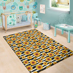 White And Black Stripe Sunflower Print Area Rug