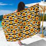 White And Black Stripe Sunflower Print Beach Sarong Wrap
