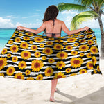 White And Black Stripe Sunflower Print Beach Sarong Wrap