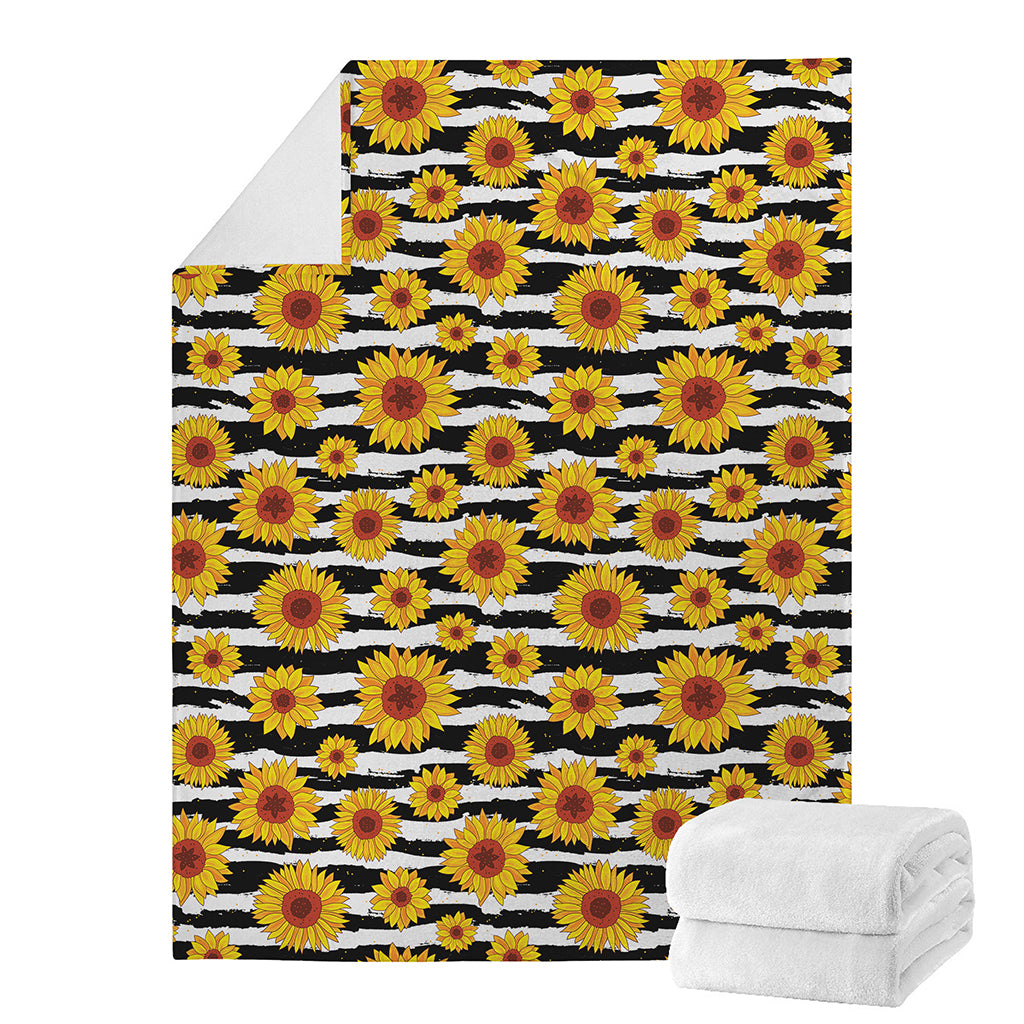 White And Black Stripe Sunflower Print Blanket