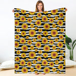 White And Black Stripe Sunflower Print Blanket