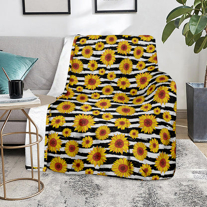 White And Black Stripe Sunflower Print Blanket