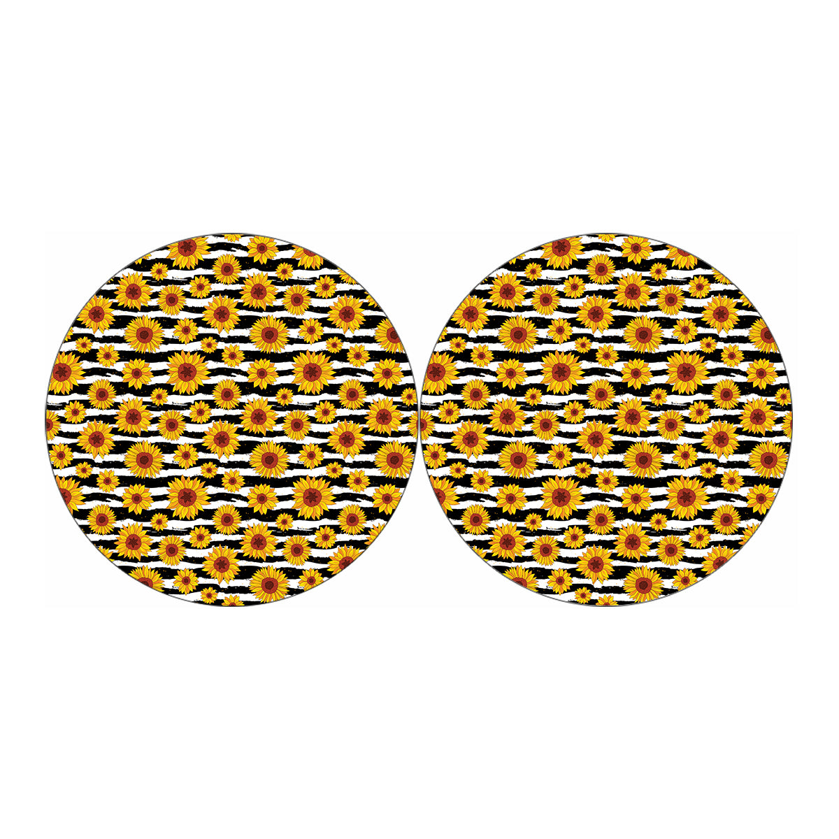 White And Black Stripe Sunflower Print Car Coasters