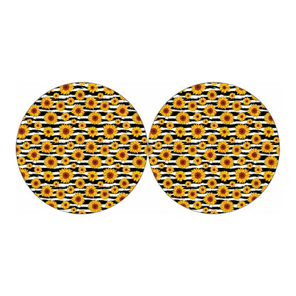 White And Black Stripe Sunflower Print Car Coasters