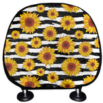 White And Black Stripe Sunflower Print Car Headrest Covers