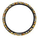 White And Black Stripe Sunflower Print Car Steering Wheel Cover
