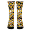 White And Black Stripe Sunflower Print Crew Socks