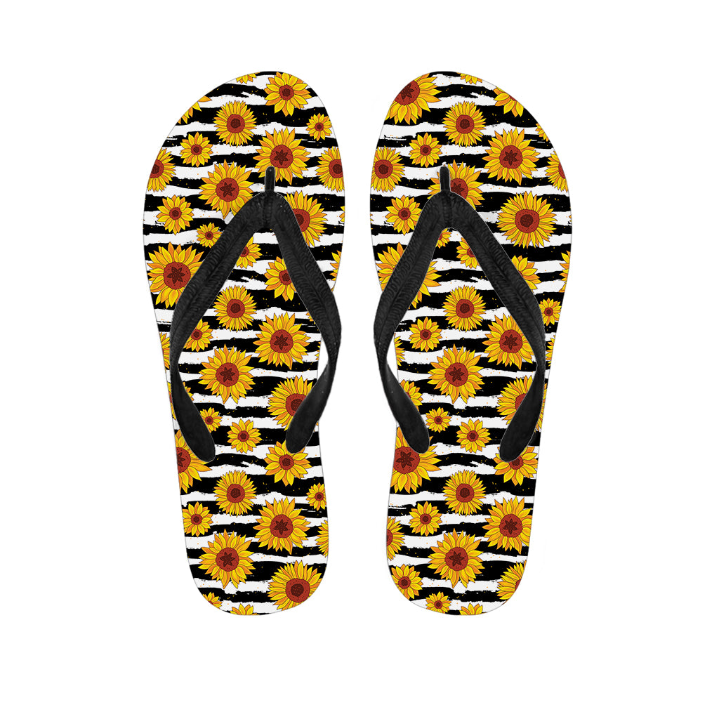 White And Black Stripe Sunflower Print Flip Flops