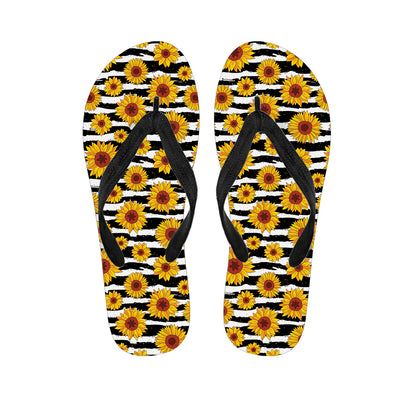 White And Black Stripe Sunflower Print Flip Flops