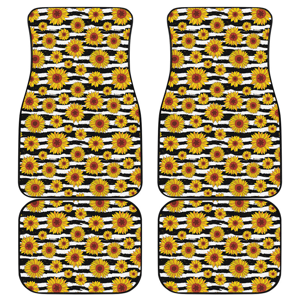 White And Black Stripe Sunflower Print Front and Back Car Floor Mats