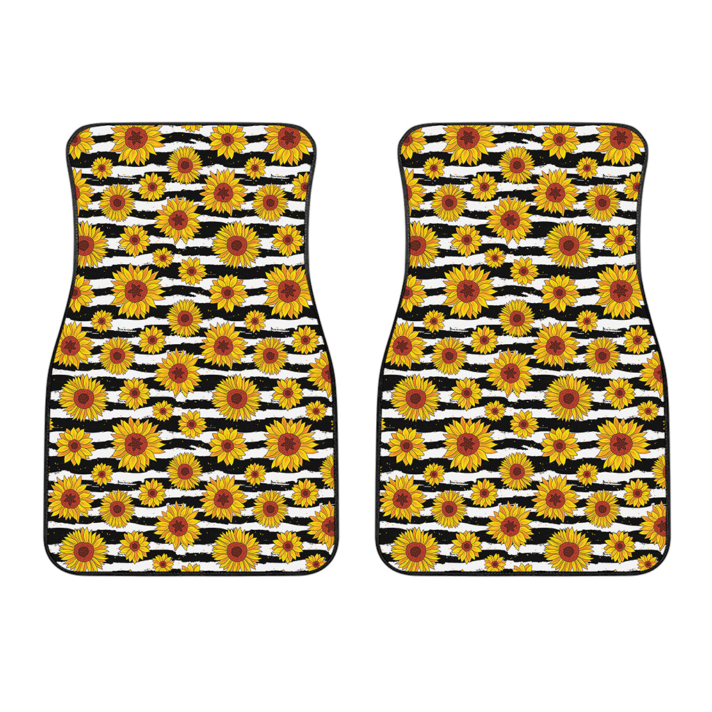 White And Black Stripe Sunflower Print Front Car Floor Mats