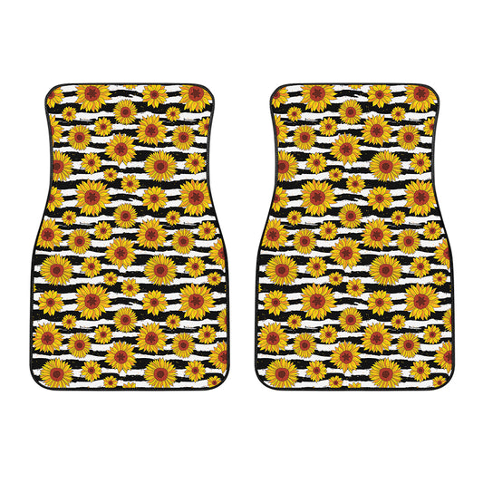 White And Black Stripe Sunflower Print Front Car Floor Mats