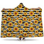 White And Black Stripe Sunflower Print Hooded Blanket