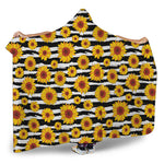 White And Black Stripe Sunflower Print Hooded Blanket