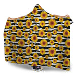 White And Black Stripe Sunflower Print Hooded Blanket