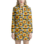White And Black Stripe Sunflower Print Hoodie Dress