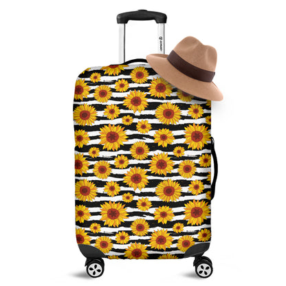 White And Black Stripe Sunflower Print Luggage Cover