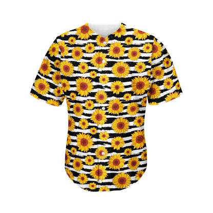 White And Black Stripe Sunflower Print Men's Baseball Jersey