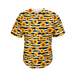 White And Black Stripe Sunflower Print Men's Baseball Jersey