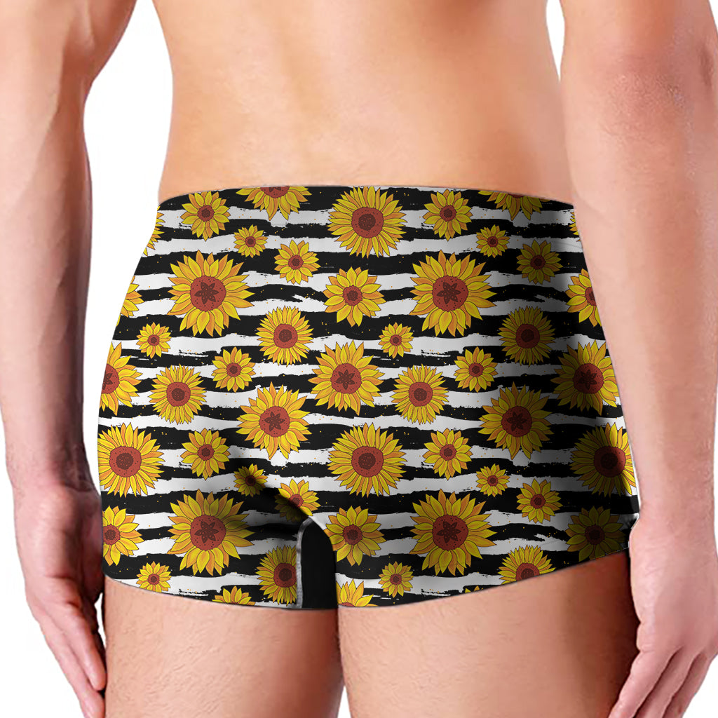White And Black Stripe Sunflower Print Men's Boxer Briefs