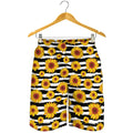 White And Black Stripe Sunflower Print Men's Shorts