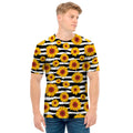 White And Black Stripe Sunflower Print Men's T-Shirt