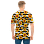 White And Black Stripe Sunflower Print Men's T-Shirt