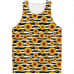 White And Black Stripe Sunflower Print Men's Tank Top
