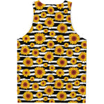 White And Black Stripe Sunflower Print Men's Tank Top
