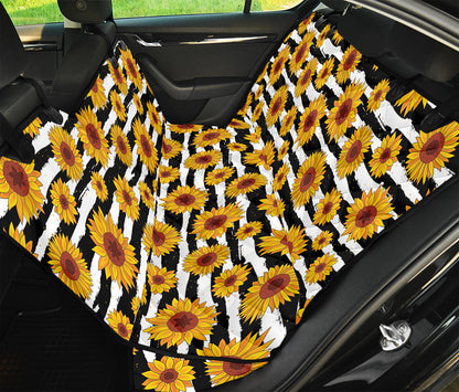 White And Black Stripe Sunflower Print Pet Car Back Seat Cover