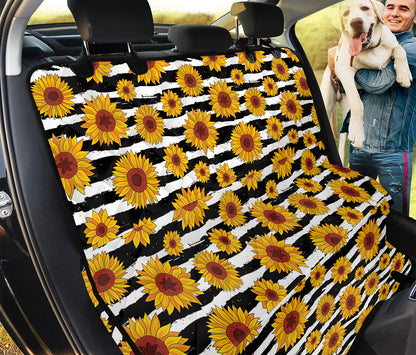 White And Black Stripe Sunflower Print Pet Car Back Seat Cover