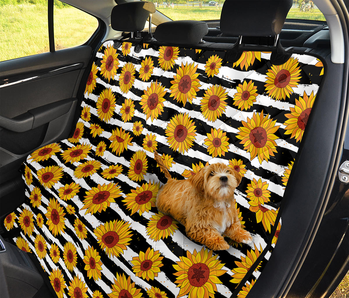 White And Black Stripe Sunflower Print Pet Car Back Seat Cover
