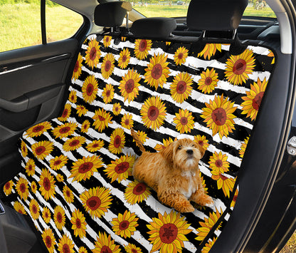 White And Black Stripe Sunflower Print Pet Car Back Seat Cover