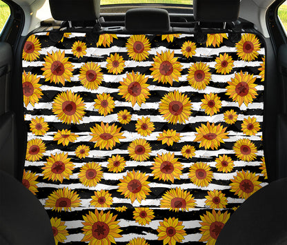 White And Black Stripe Sunflower Print Pet Car Back Seat Cover