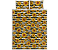 White And Black Stripe Sunflower Print Quilt Bed Set