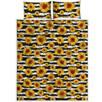 White And Black Stripe Sunflower Print Quilt Bed Set