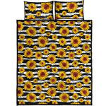White And Black Stripe Sunflower Print Quilt Bed Set