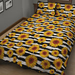 White And Black Stripe Sunflower Print Quilt Bed Set