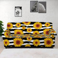 White And Black Stripe Sunflower Print Sofa Cover