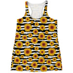 White And Black Stripe Sunflower Print Women's Racerback Tank Top
