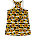 White And Black Stripe Sunflower Print Women's Racerback Tank Top