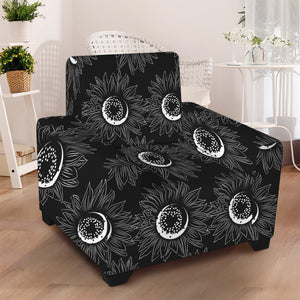 White And Black Sunflower Pattern Print Armchair Slipcover