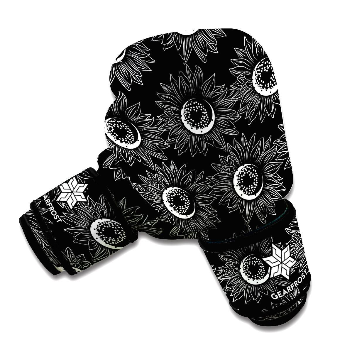 White And Black Sunflower Pattern Print Boxing Gloves