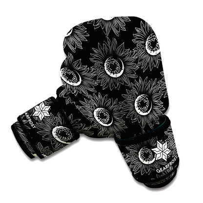 White And Black Sunflower Pattern Print Boxing Gloves