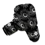White And Black Sunflower Pattern Print Boxing Gloves