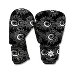 White And Black Sunflower Pattern Print Boxing Gloves