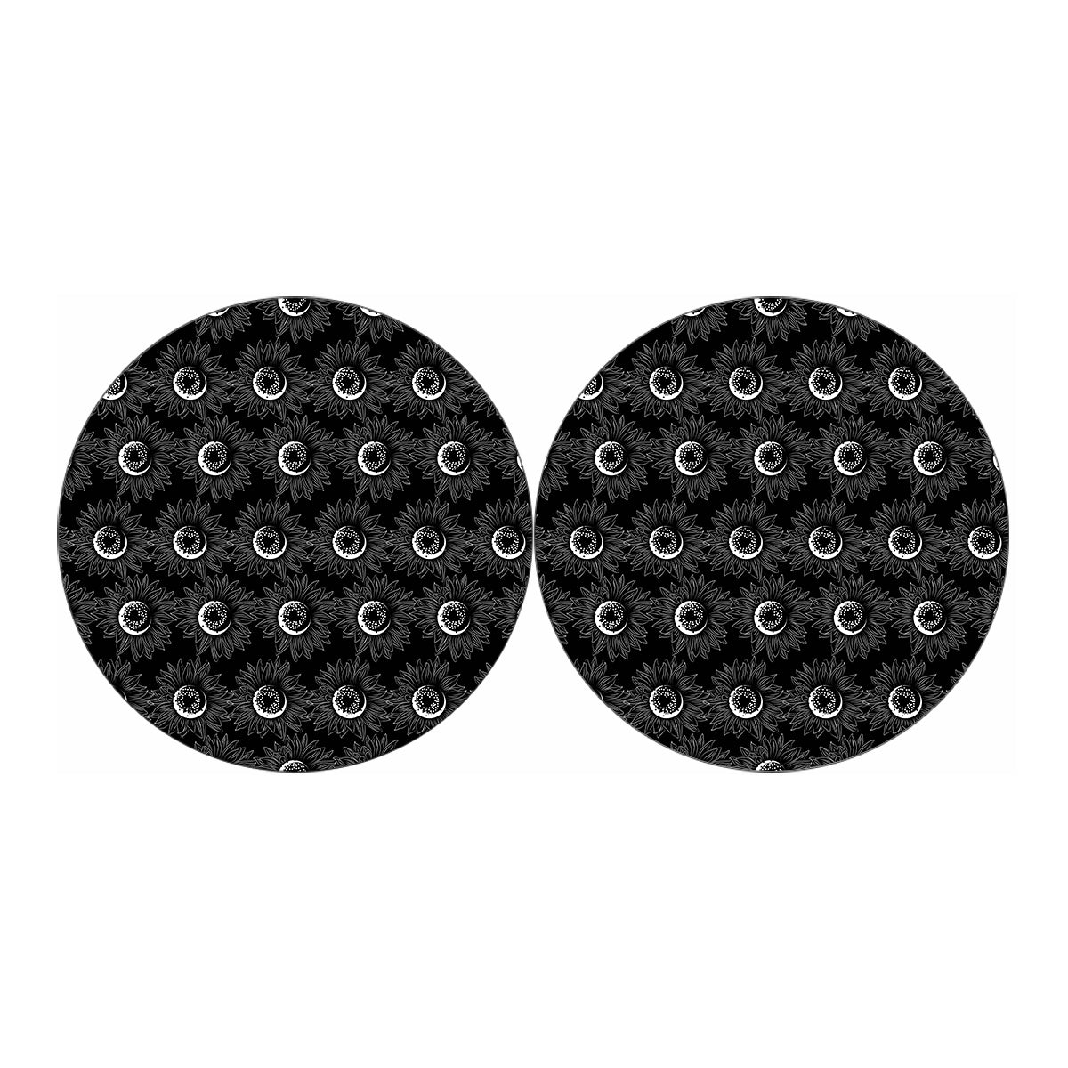 White And Black Sunflower Pattern Print Car Coasters